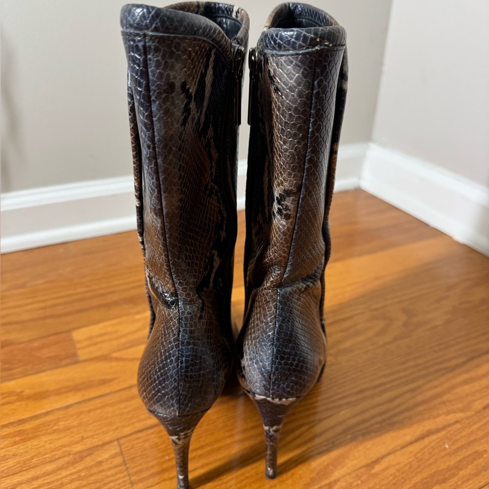 Donald J. Pliner Black and Brown Snakeskin Leather Heeled Boots 9.5M - Picture 4 of 14